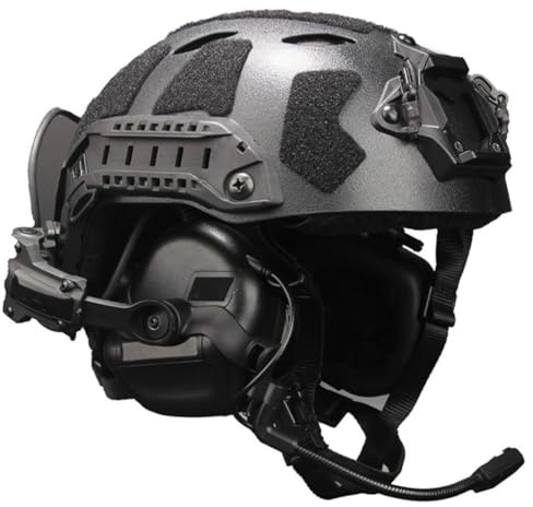 rabuu Juego De Casco Táctico For Airsoft con Auriculares Plegables Y Máscara Protectora, Diseño Ligero Resistente A Impactos For Paintball Y Deportes Al Aire Libre(B)