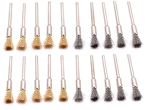 20 cepillos de alambre pequeños extendidos de cobre inoxidable para limpieza de alambre, cepillo de alambre para eliminar óxido y pintura