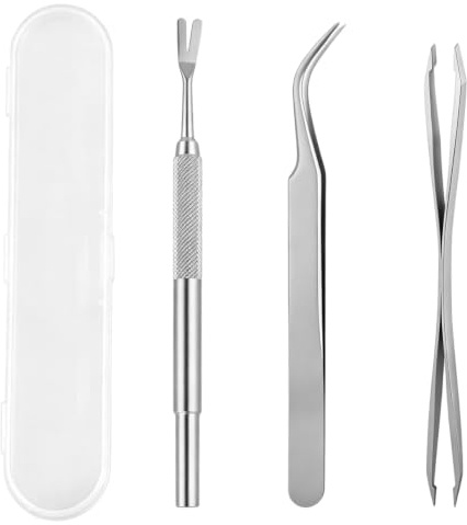 Lethra Tick Remover Tools Kit – Professional Stainless Steel 3PCS Tick Lice Removal Complete Tools Set with 2PCS Tweezers, Fork Shovel & Storage Box for Dogs, Cats & Humans(Silver)