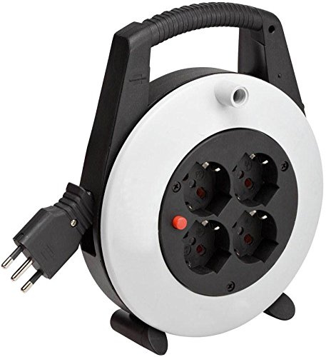 Brennenstuhl - Carrete de Cable Vario Line - 15 MT con 4 Tomas Italianas, Gris