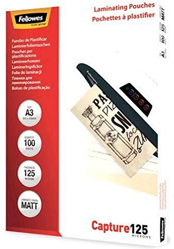Fellowes matte Laminierfolien A3, entspiegelt, 125 Mikron (2 x 125 mic), 100 Stück