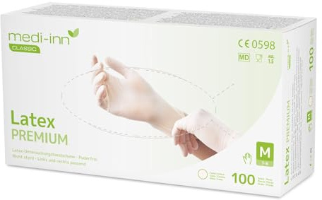 Medi-Inn+ Latex Premium Einmalhandschuhe, Gr. M, 10 x 100 Stück – puderfrei, naturfarben, für Medizin, Pflege & Labor