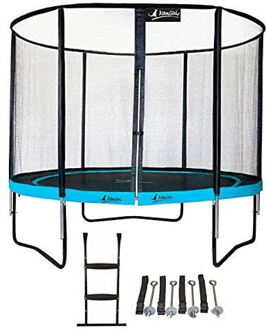 Kangui - Trampoline de Jardin Rond 305 cm + Filet de sécurité + échelle + kit ancrage | PUNCHI Bleu 300