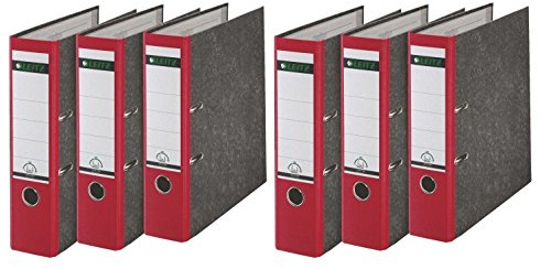 Leitz 1080 Qualitäts-Ordner 180A mit Schlitzen A4 Breit, 6 Stück im Sparpack (rot, 2)