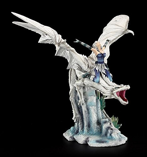 Unbekannt Große Drachen Figur - Candidus mit Drachenreiter - Drachenfigur Deko Gothic Figuren