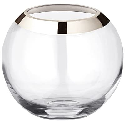 EDZARD Vase Mirinde (Ø 20 cm, Öffnung Ø 10cm, Höhe 18 cm), mundgeblasenes Kristallglas - Blumenvase, Kugelvase mit Platinrand, Glasvase rund für Blumen - Moderne Tulpenvase aus Glas als Tischdeko