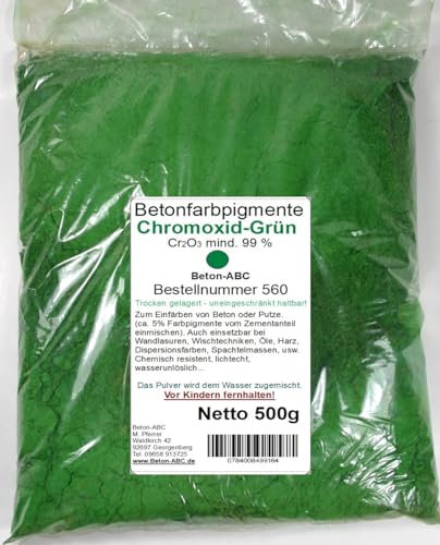 Chromoxid Grün Pigment 0,5kg Pulver für Betonmasse, Putze, Gips.(€19,60/kg)