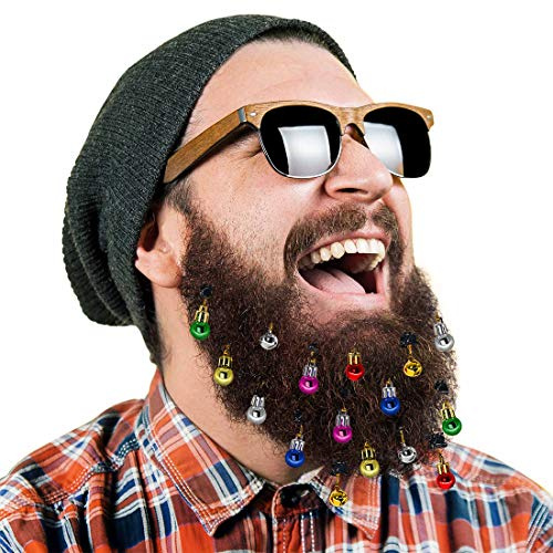 DecoTiny 16 Pezzi Ornamenti per Barba Illuminati, 12 Pezzi Lampadina, 4 Pezzi Jingle Bells Ornamento per Barba, Un Grande Regalo per Natale e Capodanno (16 Pezzi) (16 Ornaments)
