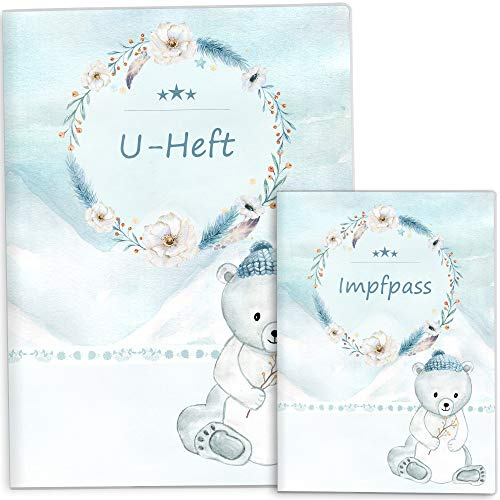 OLGS U-Heft und Impfpasshülle Set | Nordpol | Untersuchungsheft Hülle & Impfpass Hülle | Schutzhülle Geschenke Baby | Babygeschenke zur Geburt (U-Heft Set 2-teilig, Bär)