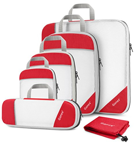 Gonex kompressionsförpackning, robust och hållbar packningskub, väskor, plaggväska, resväska, förvaringsväska, Set med 6 röd1, set of 6 pieces