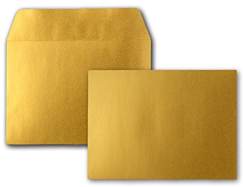 150x Gold-Metallic Brief-Umschläge DIN C6 Format 11,4 x 16,2 cm - Haftklebung - Kuverts ohne Fenster - Weihnachten, Grußkarten & Einladungen