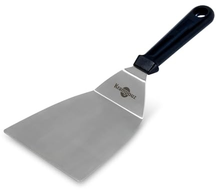 KRAMPOUZ Spatule Coudée pour Plancha ou BBQ - Lame en Acier Inoxydable 17 cm x 12,5 cm - Longueur Totale Spatule 30,5 cm - Réf ASC2