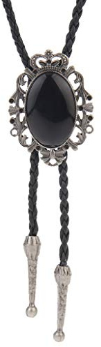 LIANCHI Western Crown Black Bolo Tie for Men and Women,Native American Leather Bolo Tie String