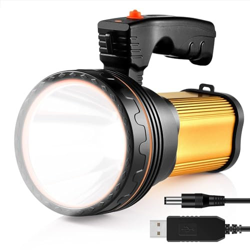 Utry Torcia LED Ricaricabile, 100000 Lumen Torcia LED Alta Potenza Super Luminoso 9000mAh LED Torch Light Impermeabile Torcia Elettrica Portatile Flashlight(Oro)