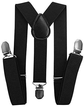 axy Kinder/Jungen Hosenträger-Y Form breit 2,5 cm mit 3 Starken Clips - Uni Farben HTK25-1 (für Jungen (7-12 Jahre alt), Schwarz)