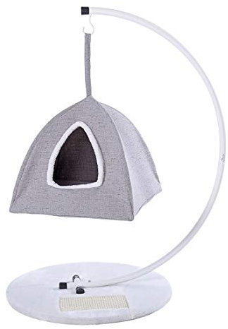 RONGJJ Stabiler Kratzbaum mit Hängekorb Kuschel Höhle Swing 60 * 60*H103CM, mit Sisal, Gemütlichen,Kuschel, Grey