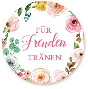 100x 'Für Freudentränen' Kranz Aufkleber Sticker Etiketten für Taschentücher/Taschentuchverpackung, Gastgeschenke, Tischdeko, zur Hochzeit Geburtstag Taufe, 4cm rund - UNI 321 D