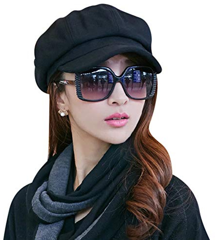 QCHOMEE Black Baker Boy Cap Hat for Women Girl Berets French Beanies Hats Warm Wool Newsboy Cap Headwear Ladies Classic Peaked Flat Caps