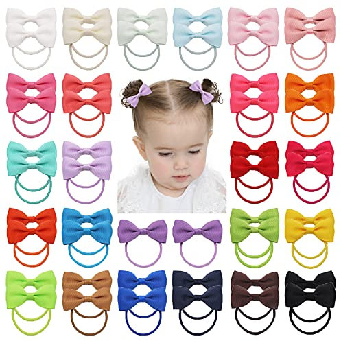 50 STÜCKE 1,75 Zoll Baby Mädchen Mini Haarschleifen Ripsband Haargummiband Elastische Haarschmuck für Kinder Kleinkinder paarweise (Color A)