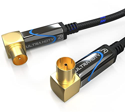 Ultra HDTV Cavo antenna TV da 1,5m, cavo coassiale da spina coassiale (angolo 90°) ad accoppiamento coassiale (angolo 90°), spina metallica per DVB-T e DVB-T2, DVB-C, DVB-S, DVB-S2, radio, FM, DAB
