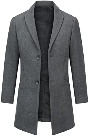 Allthemen Abrigos Hombre Chaqueta de Lana Invierno Larga Trench Coat Hombre Caliente Slim Dos Botones Abrigo Parka A Prueba Viento gris L