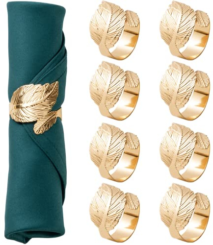 Gold Leaf Napkin Rings Set of 8, Metal Material
