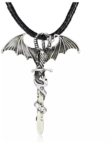 GAUEIOUR Glowing Luminous Dragon Pendant Necklaces,Fashion Men's and Women's Sword Necklace,Creative Trendy Men Rock Pterosaur Ancient Silver Sword Luminous Necklace