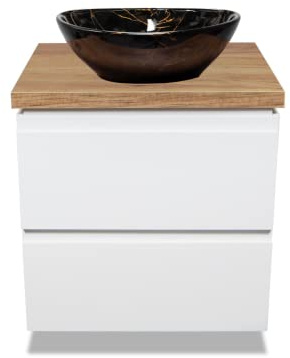 VBChome Mobile da bagno, 60 cm, bianco marmo, 41 x 35 cm, con mobiletto per lavandino, 2 cassetti, colore: nero