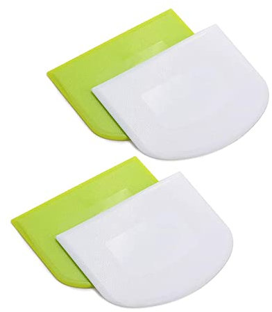 Dough Scraper Dough Card Dough Cutter Dough Scraper Card PE Plastic Flexible Sharp Cake Scraper Edge Corners Silicone Dough Scraper Non-Slip Dough Card Silicone Pack of 4