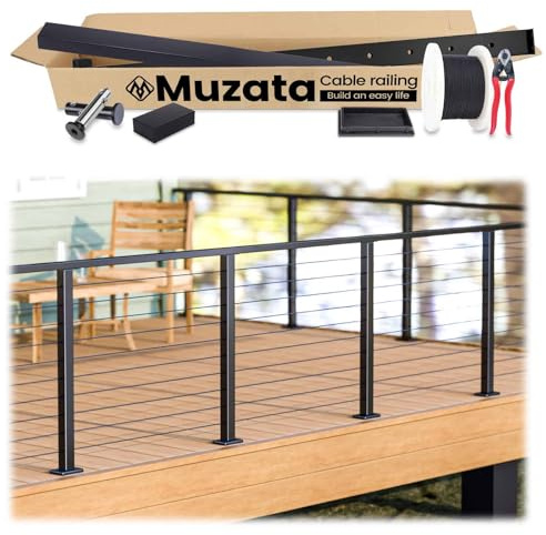 Muzata 13'-19'6 Black Complete Cable Railing Kit 36 Inch Cable Railing System for Decks with Post Handrail Length Adjustable Easy DIY with User Guide Complete Set RCS2 BH4S