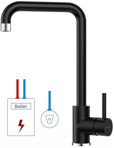 Rubinetto da cucina in acciaio inox a bassa pressione, con 3 connessioni - Rubinetto Dolinvo per lavello con rotazione a 360° e miscelatore, adatto per acqua calda o dispositivi per lavelli