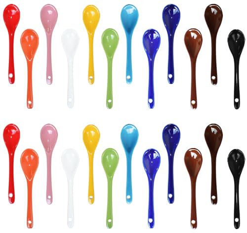 Pirhosigma 2 juegos de cucharas de huevo de porcelana de 12 colores, cucharas de cerámica de 5 pulgadas, café, postre, yogur, té, té lechoso