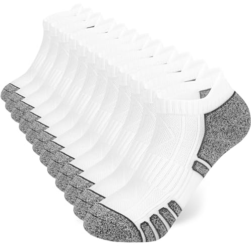 vvfxx Mens Socks 6 Pairs Breathable Cotton Running Socks, Thick Cushion Ankle Socks for Men Women, Unisex Athletic Socks for Walking Hiking, White (7-9)