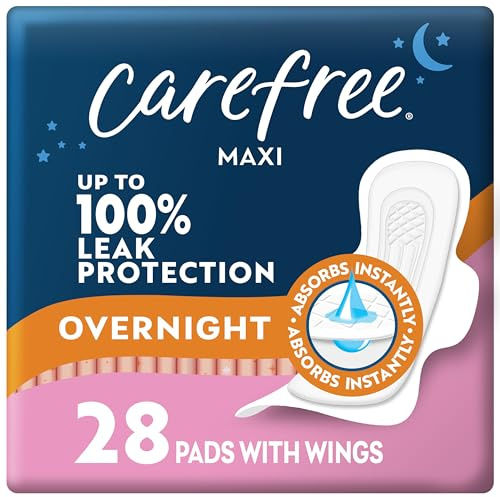Carefree Maxi Pads for Women, Overnight Pads with Wings, 28ct | Carefree Pads, Feminine Care, Period Pads & Postpartum Pads | 28ct (Pack of 1)