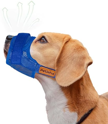 Muselières pour Chiens,Muselière en Maille à Air Doux Contre Les Morsures, Les Aboiements et Mâchonnements, Museliere, Buvable et Réglable Boucle Petits Moyens Grands Chiens (Blue, M)