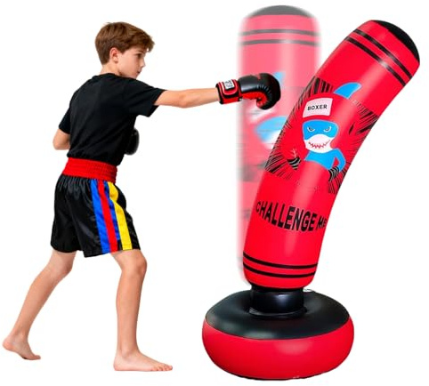Sacco da Boxe da Terra,120cm Sacco Box Bambino Allenamento Boxe,Punching Ball Bambini e Ragazze Età 3-12 per Praticare Karate,Taekwond MMA,Taglia S