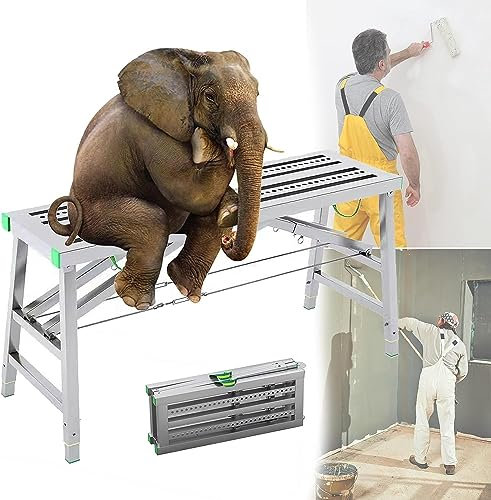 Échafaudage à escabeaux Plateforme de Travail en Acier Échafaudage Plateforme de Travail, 30/40 cm de Largeur Échelle Pliante Portable Équipement Hauteur réglable pour décoration de Plafond,