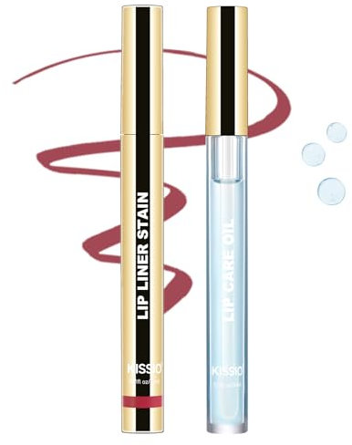 KISSIO Lip Liner Stain, Peel Off Liner and Care Oil, Transfer Proof, Long Lasting Waterproof Tint, Matte Finish Combo, 03 Coral Red