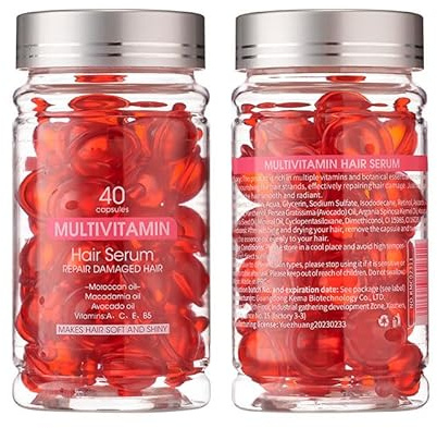 No Rinse Hair Treatment Serum, Hair Vitamin Serum Oil Capsules, Enriched with Vitamin A C E B5, Moroccan Avocado Oil for Hair Repair, Moisturizing, Conditioner for Women & Men