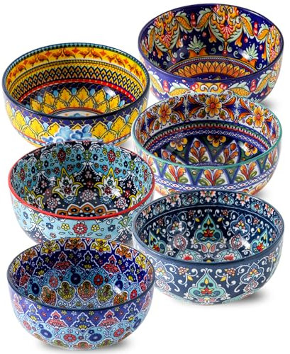 glowworm Cereal Bowls, 26 Oz Ceramic Soup Bowl Set of 6, Colorful Bowl for Kitchen Cooking, Ideal for Rice Oatmeal Fruit Ice Cream Dessert, Dishwasher & Microwave Safe, Bohemian