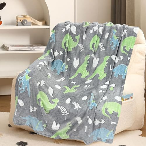 Einhorn Decke Kuscheldecke - 120 x 150 cm Decke Leuchtet im Dunkeln, Warm und Flauschig Kinderdecken für 1-10 Jährige Mädchen und Jungen - Wohndecke für Geschenk (Dinosaurier, 120 x 150cm)