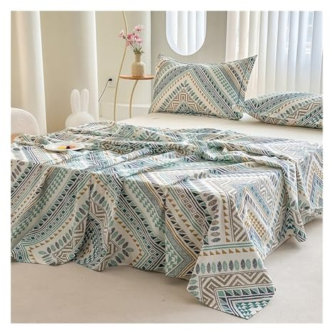 Bettlaken Betttuch Haustuch Laken aus 100% Baumwolle mit Blumenmuster ohne Gummizug Atmungsaktives und Weiches(Flower D,230x250cm)
