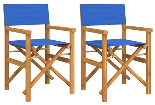 ULUYYUC Küchenstühle Gartenstuhl Schminktisch Stuhl Loungesessel - Regiestühle 2 STK. Klappbar Blau Massivholz Teak für Küche Wohnzimmer Balkon Sauna