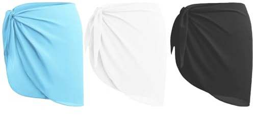 Plipdhy 3PCS Women Beachwear Women’s Chiffon Beach Wrap Sarong Wrap Swim Cover-Ups Beachwear Sarong Wrap Swimsuit Wrap Skirts Blue White and Black