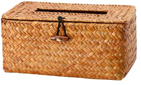 Funda de Mimbre para Caja de pañuelos 8 x 5 x 3, 5 Pulgadas con Tapa abatible y Ranura Decorativa para el hogar Hotel y Dormitorio.