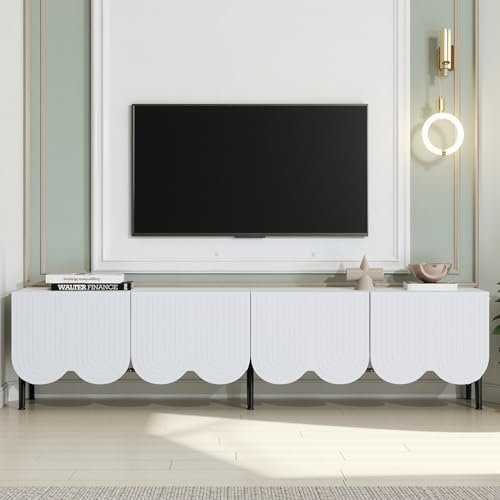 LINKHOO Meuble TV Blanc, Armoire TV Moderne en Blanc avec Motif Unique 180 x 40 x 45 cm, pour téléviseur jusqu'à 80 Pouces, Deux Portes et Gestion des câbles