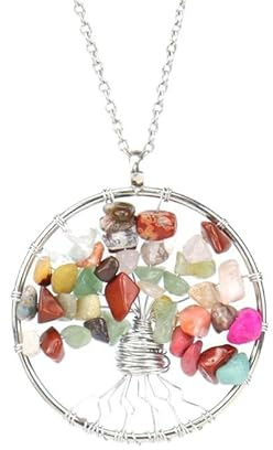 Kristall Kette,Verstellbare Kette Mit Natürlichem Kristall, Gewundener Lebensbaum -Anhänger, Halskette, Energieschmuck Für Männer Und Frauen