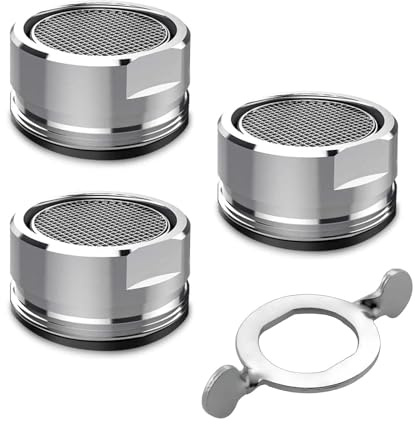 3 Stück Wasserhahn Sieb Strahlregler, 24mm Strahlregler Wasserhahn für Wasserhähne, Mischdüse Einsatz mit Edelstahlfilter, mit Einem Schlüssel, Silberfarben