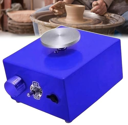 MYXJX tornio per Ceramica, Strumenti elettrici for Modellare la Ceramica da 24 W for lavori artistici e Artigianali - Mini tornio Elettrico for Ceramica con Piatto Girevole in Lega di Alluminio(Blue)