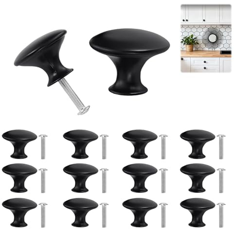Funver 12 pièces Boutons De Portes Pour Placards, Acier Inoxydable Bouton De Meuble Noir, Poignée Meuble Cuisine Noire Vintage Poignée Armoire Salle De Bain Commode Et Tiroir Design Moderne (Noir)